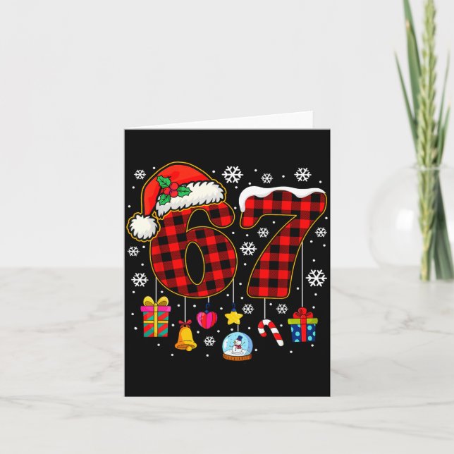 67 Christmas Red Plaid 6 7 Six Seven Boys Christma Card (Front)
