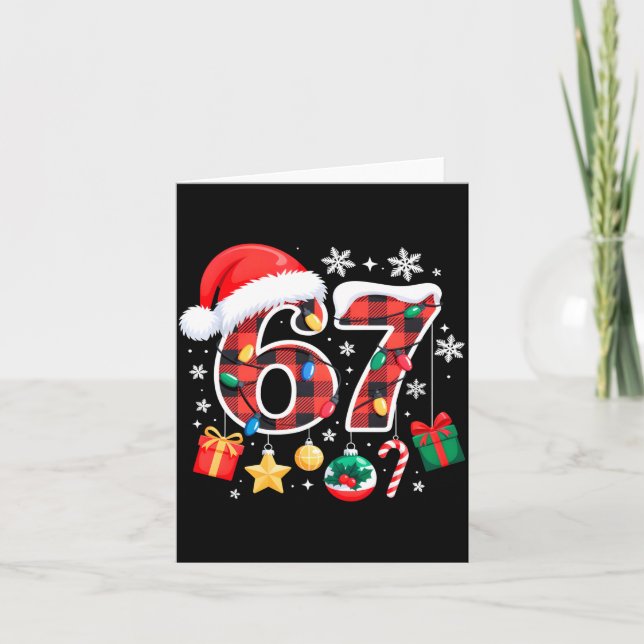 67 Christmas Red Plaid 6 7 Six Seven Boys Christma Card (Front)