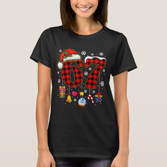 67 Christmas Red Plaid 6 7 Six Seven Boys Christma T-Shirt (Front)