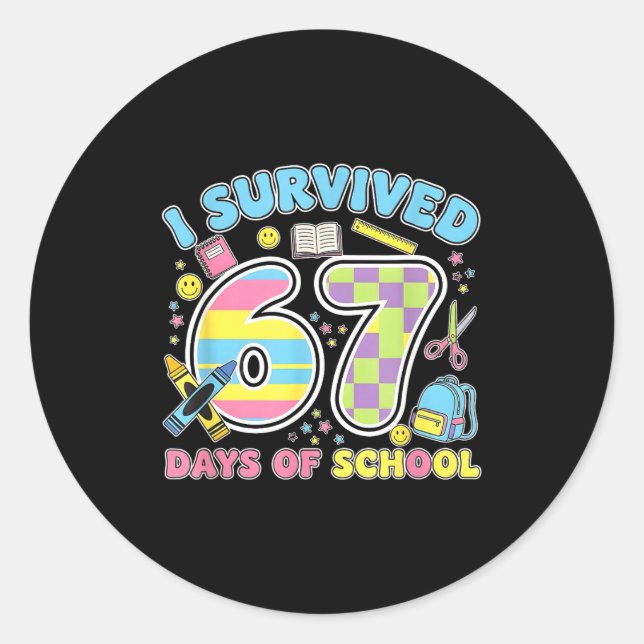 67 Clroom Milestone Cute Pastel Kids Humor  Classic Round Sticker (Front)