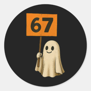 67 Cute Halloween Ghost Vintage Minimalist Design Classic Round Sticker