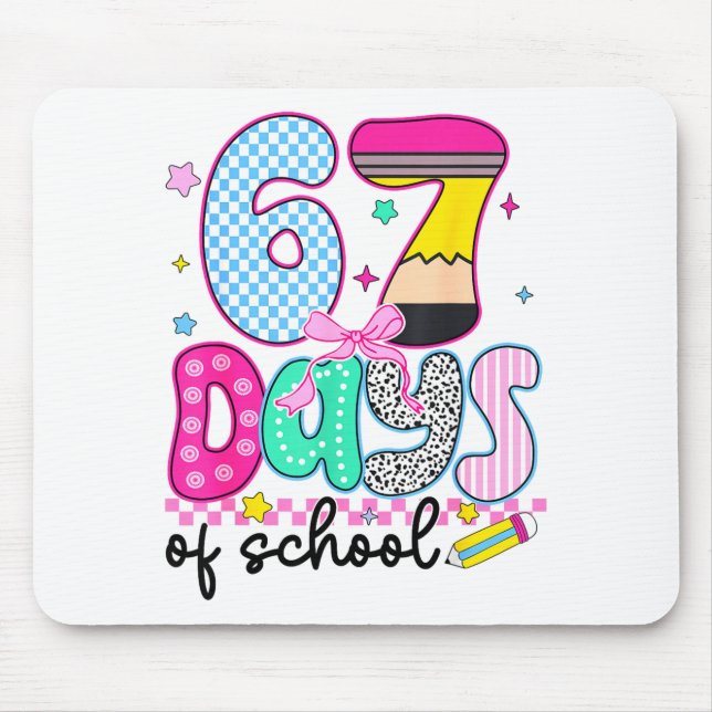 67 Day Of School Bow Girls Kids Six Seven Meme 6 7 Mouse Pad (Front)