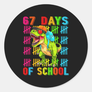 67 Days Of School 67th Day Dinosaur For Boys Mens  Classic Round Sticker