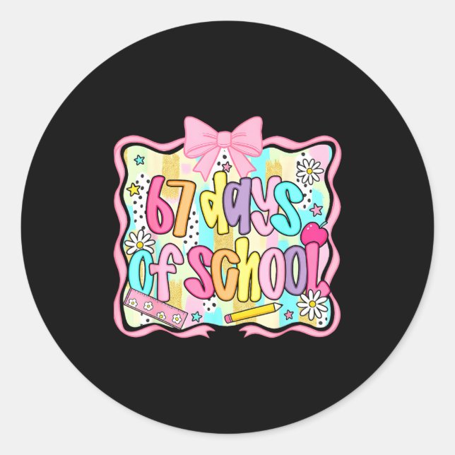 67 Days Of School Girls Coquette Bow 67th Day Of S Classic Round Sticker (Front)