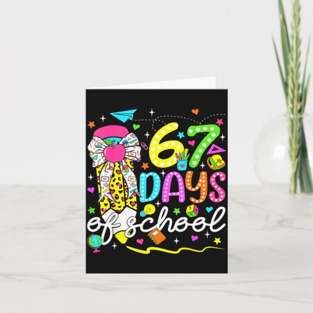 67 Days Of School Girls Coquette Bow Pencil 67 Day Card (Front)
