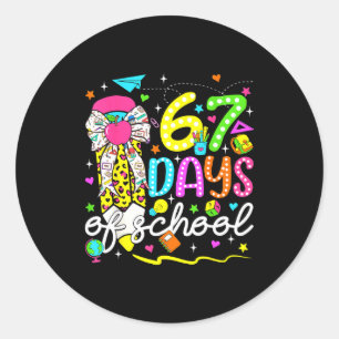 67 Days Of School Girls Coquette Bow Pencil 67 Day Classic Round Sticker