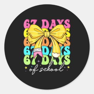 67 Days Of School Pencil Coquette Bow 67th Day Of  Classic Round Sticker