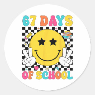 67 Days Of School Retro Smile Teacher Kids Six Sev Classic Round Sticker