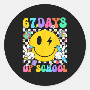 67 Days Of School Smile Face 67 Days Smarter Teach Classic Round Sticker
