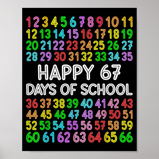 67 Days Of School Teacher Kids Boy 67 Math Numbers Poster (Front)