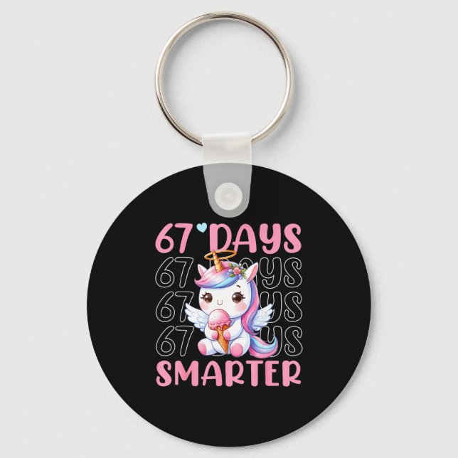 67 Days Smarter Cute Unicorn 67th Day School Girls Key Ring (Front)
