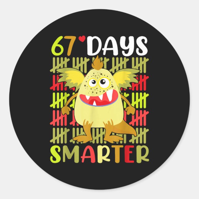 67 Days Smarter Little Monster 67th Day School Gir Classic Round Sticker (Front)