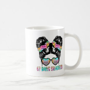 67 Days Smarter Messy Hair Bun Girls Kids 6 7 Meme Coffee Mug