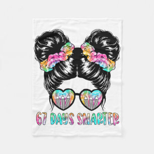 67 Days Smarter Messy Hair Bun Girls Kids 6 7 Meme Fleece Blanket