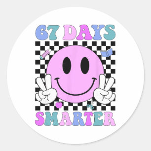 67 Days Smarter Retro Smile Teacher Kids Six Seven Classic Round Sticker