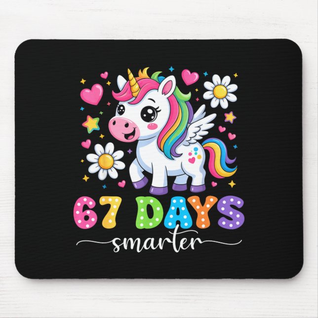 67 Days Smarter Unicorn Girl Kid Teacher 67th Day  Mouse Pad (Front)