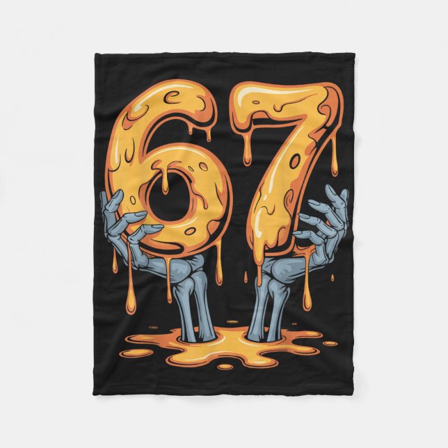 67 Drip Funny Skeleton Halloween 67 Meme Ice Cream Fleece Blanket (Front)