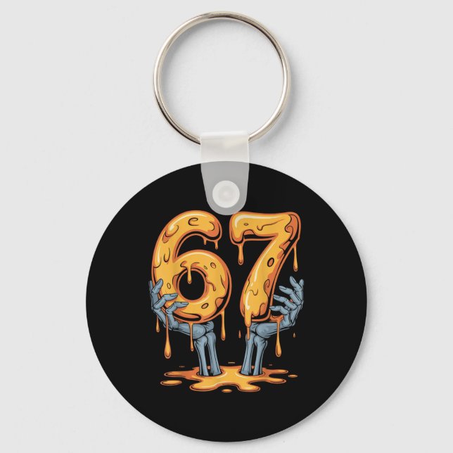 67 Drip Funny Skeleton Halloween 67 Meme Ice Cream Key Ring (Front)