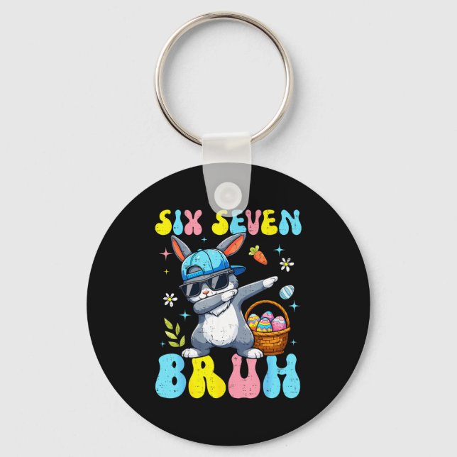 67 Easter Day Rabbit Six Seven Bruh Dabbing Bunny  Key Ring (Front)