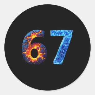 67 Fire Ice Number Funny Six Seven Meme 6 7  Classic Round Sticker