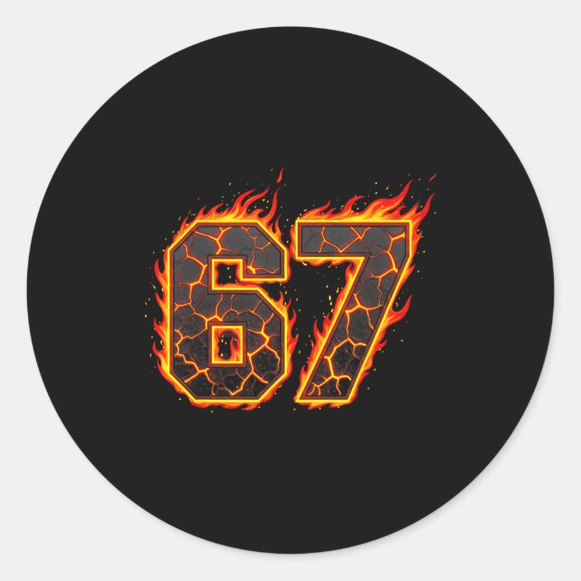 67 Flames Meme Six Seven Fire Funny Gen Alpha Slan Classic Round Sticker (Front)