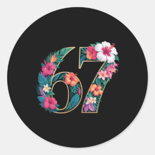 67 Floral Flower Gen 67th Birthday Number 67 Classic Round Sticker