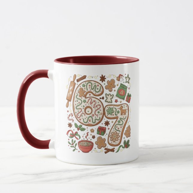 67 Funny 6 7 Six Seven Gingerbread Cookie Holiday Mug (Left)