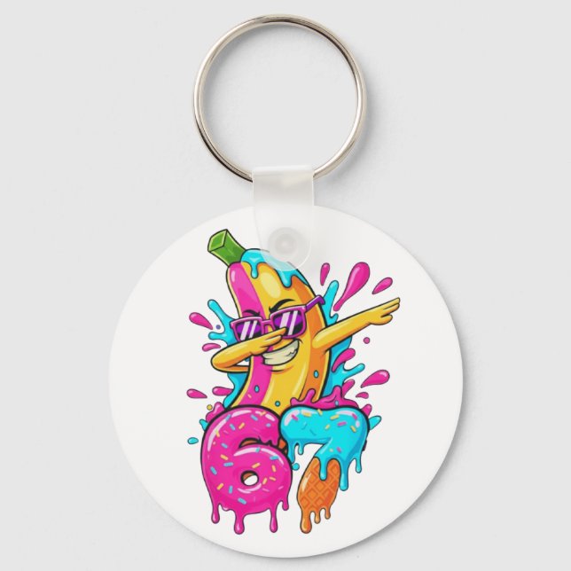67 Funny Baseball Dabbing Banana 6 7 Dripping Ice  Key Ring (Front)