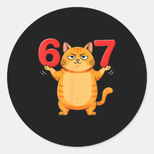 67 Funny Cat Six Seven Meme Gen Z Alpha Humor Anim Classic Round Sticker