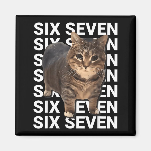 67 Funny Cat Six Seven Meme Gen Z Alpha Humor Anim Magnet (Front)