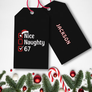 67 Funny Custom Name Nice Naughty Santa Hat Gift Tags