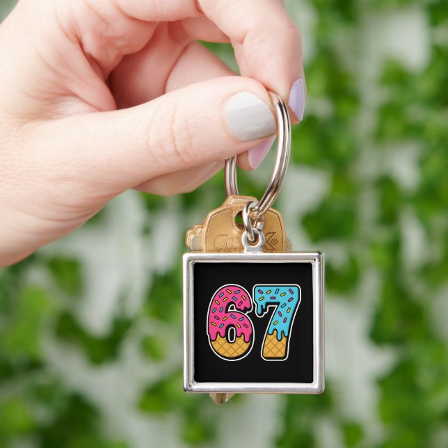 67 Funny Meme Ice Cream Six Seven Gen Alpha Key Ring (Hand)