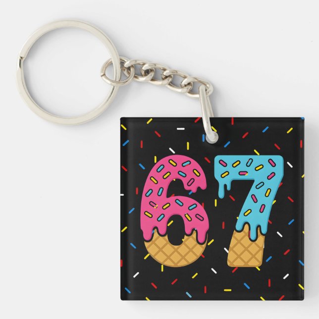 67 Funny Meme Ice Cream Six Seven Gen Alpha Key Ring (Front)