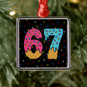 67 Funny Meme Ice Cream Six Seven Gen Alpha Metal Ornament