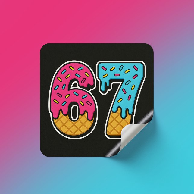 67 Funny Meme Ice Cream Six Seven Gen Alpha Square Sticker (Creator Uploaded)
