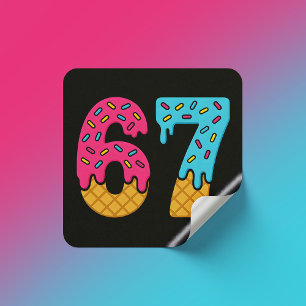 67 Funny Meme Ice Cream Six Seven Gen Alpha Square Sticker