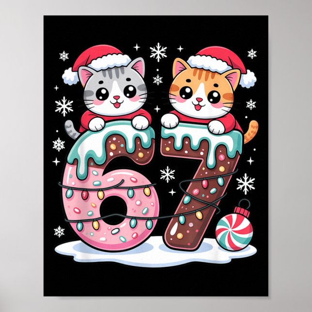67 Funny Meme Kawaii Cats Christmas Ice Cream Drip Poster (Front)