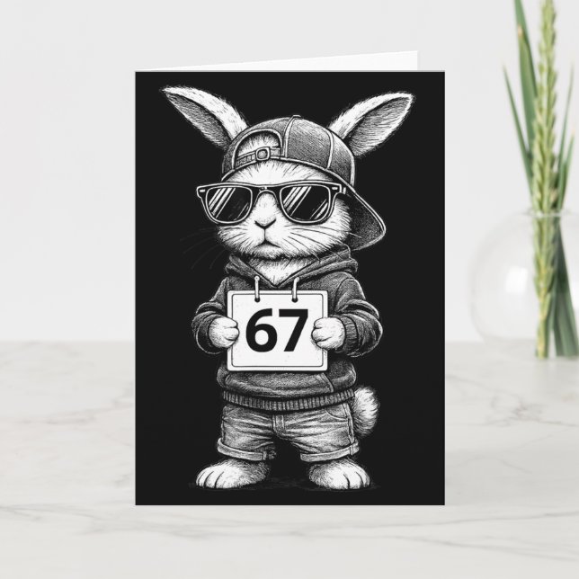 67 Funny Six Seven Gen Meme Rabbit Bunny Sungles E Card (Front)