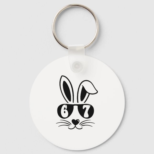 67 Funny Six Seven Meme Rabbit Bunny Sunglasses Ea Key Ring (Front)