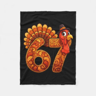67 Funny Thanksgiving Turkey Meme Six Seven 6 7  Fleece Blanket