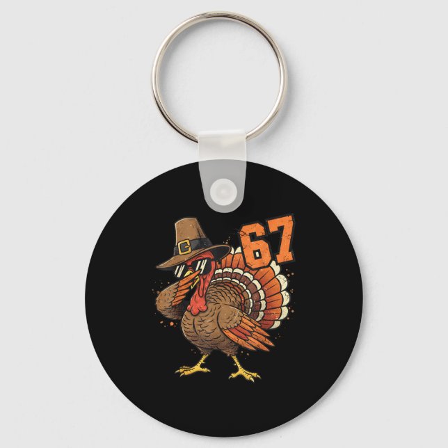 67 Funny Thanksgiving Turkey Meme Six Seven 6 7  Key Ring (Front)