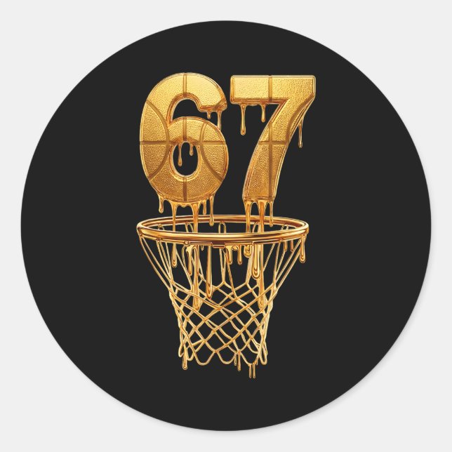67 Gold Drip Basketball 6 7 Six Seven Meme Gen Alp Classic Round Sticker (Front)
