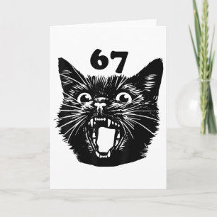 67 Halloween Black Cat Brainrot Meme Six Seven Gir Card