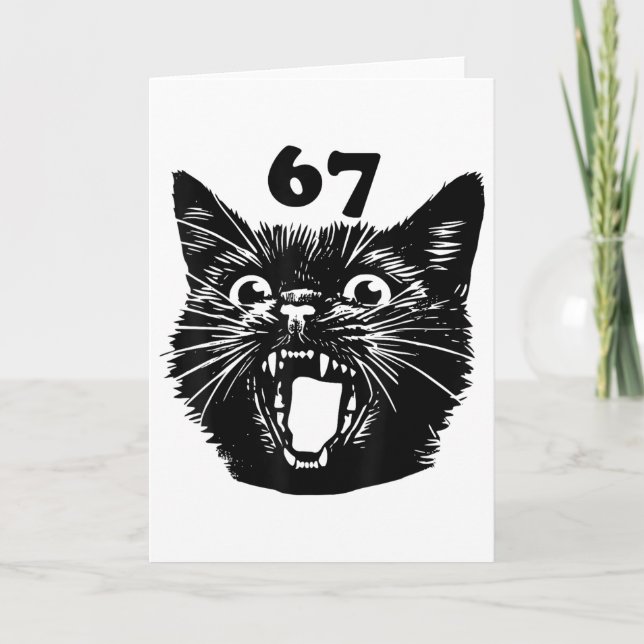67 Halloween Black Cat Brainrot Meme Six Seven Gir Card (Front)