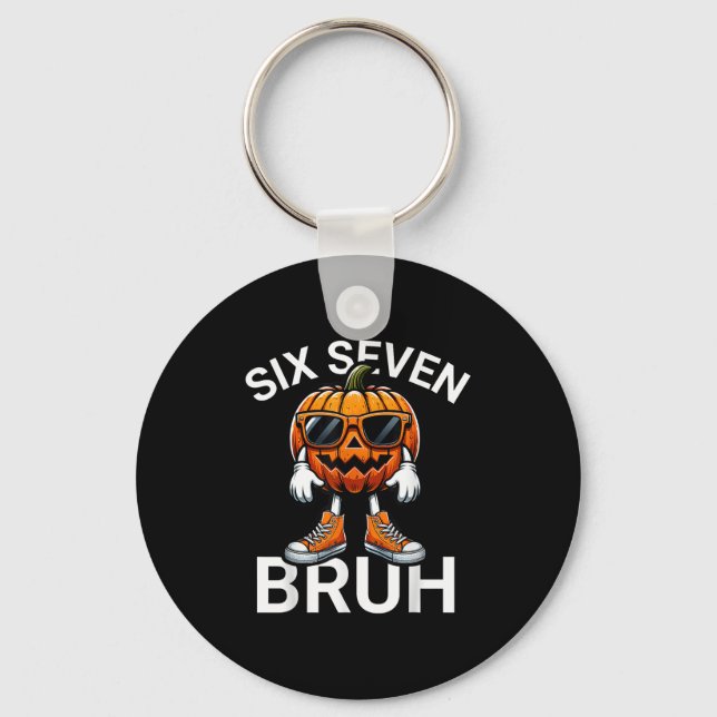 67 Halloween Funny Six Seven Meme Brainrot Pumpkin Key Ring (Front)
