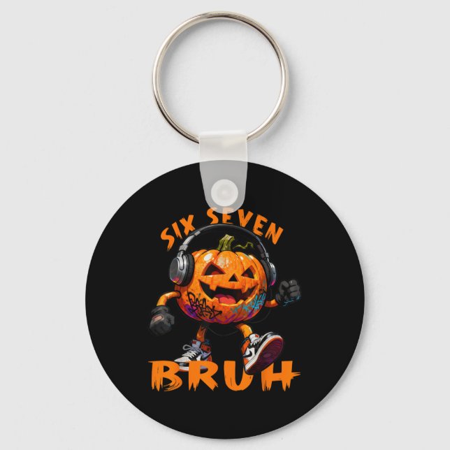 67 Halloween Funny Six Seven Meme Brainrot Pumpkin Key Ring (Front)