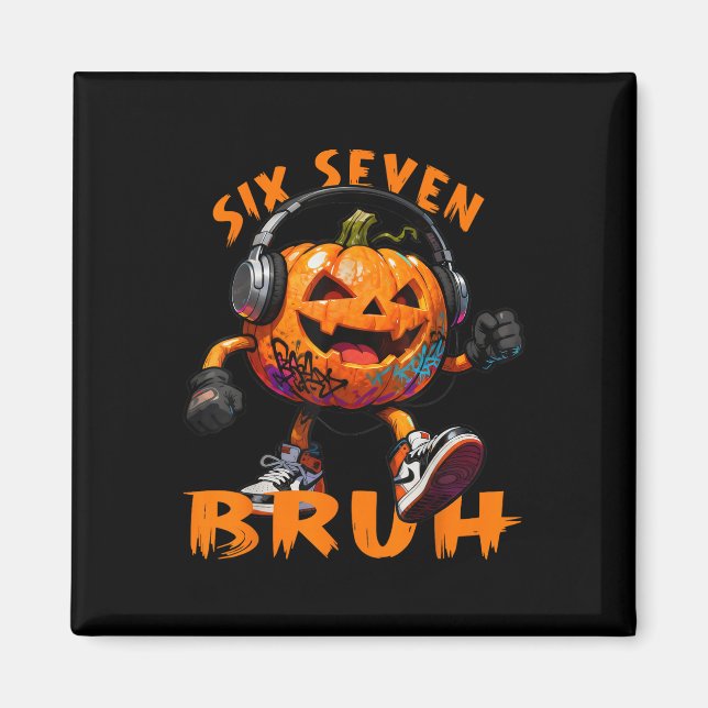 67 Halloween Funny Six Seven Meme Brainrot Pumpkin Magnet (Front)