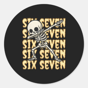 67 Halloween Funny Six Seven Meme Brainrot Skeleto Classic Round Sticker
