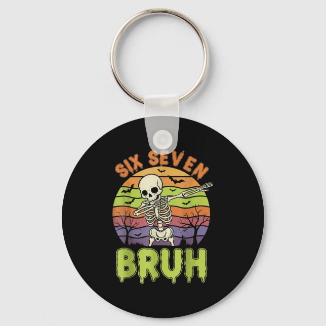 67 Halloween Meme 6 7 Skeleton Six Seven Numbers F Key Ring (Front)