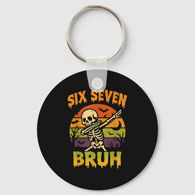 67 Halloween Meme 6 7 Skeleton Six Seven Numbers F Key Ring (Front)